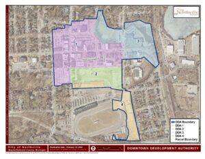 Northville downtown development area map with labeled zones.