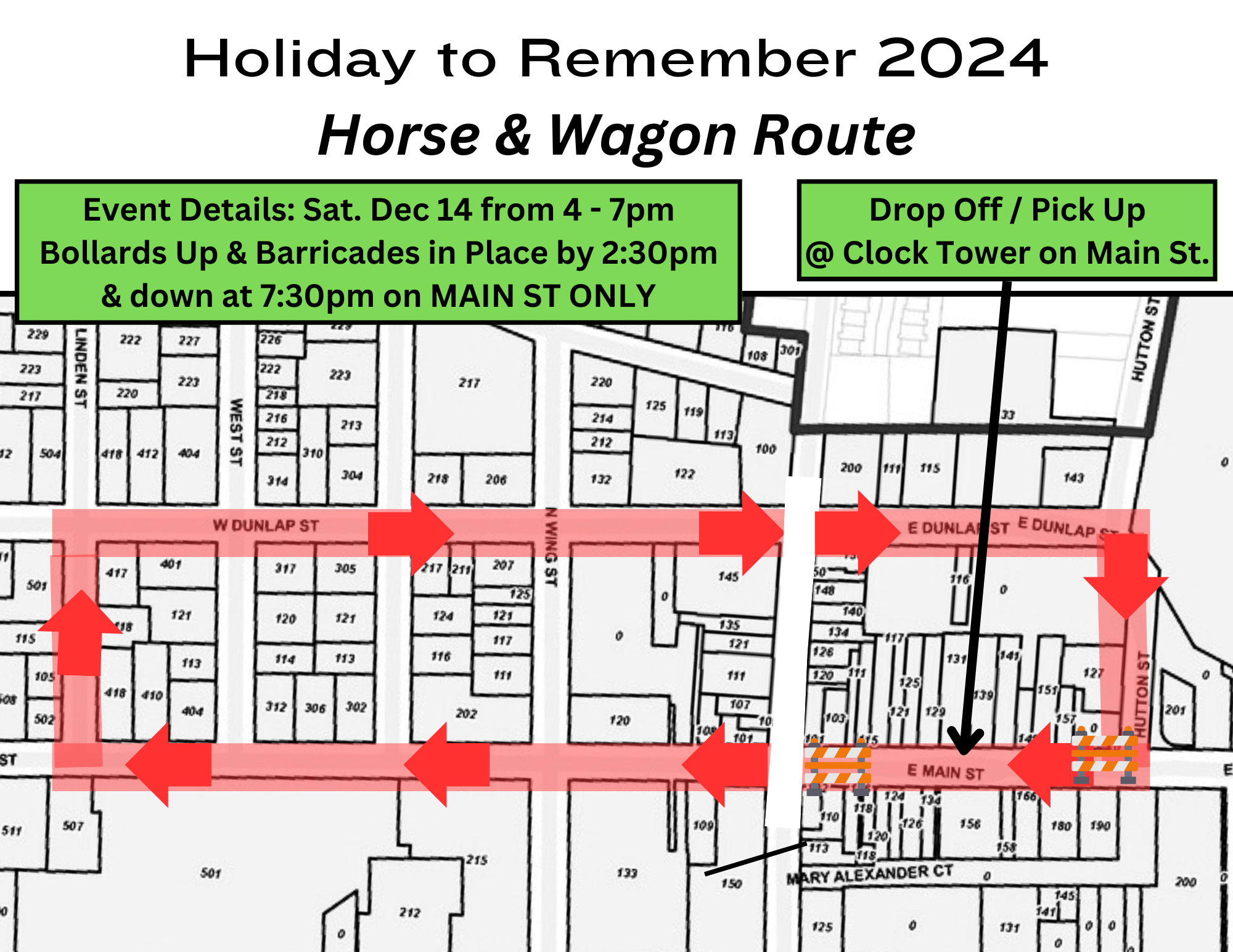 Horse and wagon route map for 2024 event.