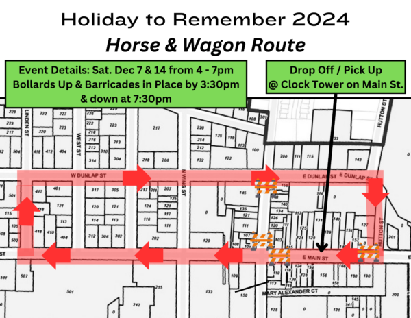 Holiday horse and wagon route map for December 2024.