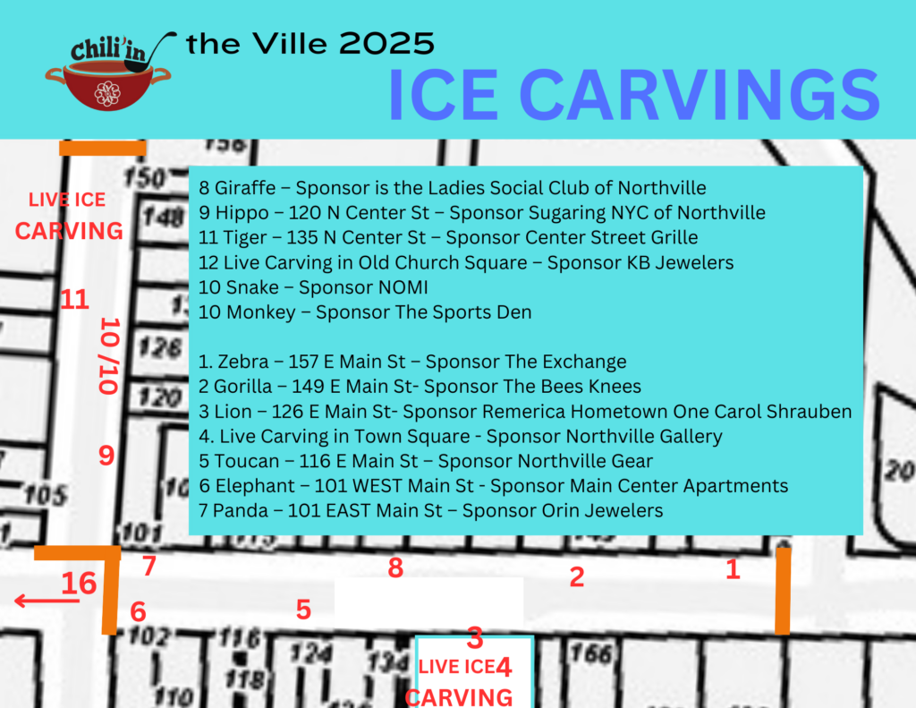 Map of Chillin&#039; in the Ville 2025 ice carvings.