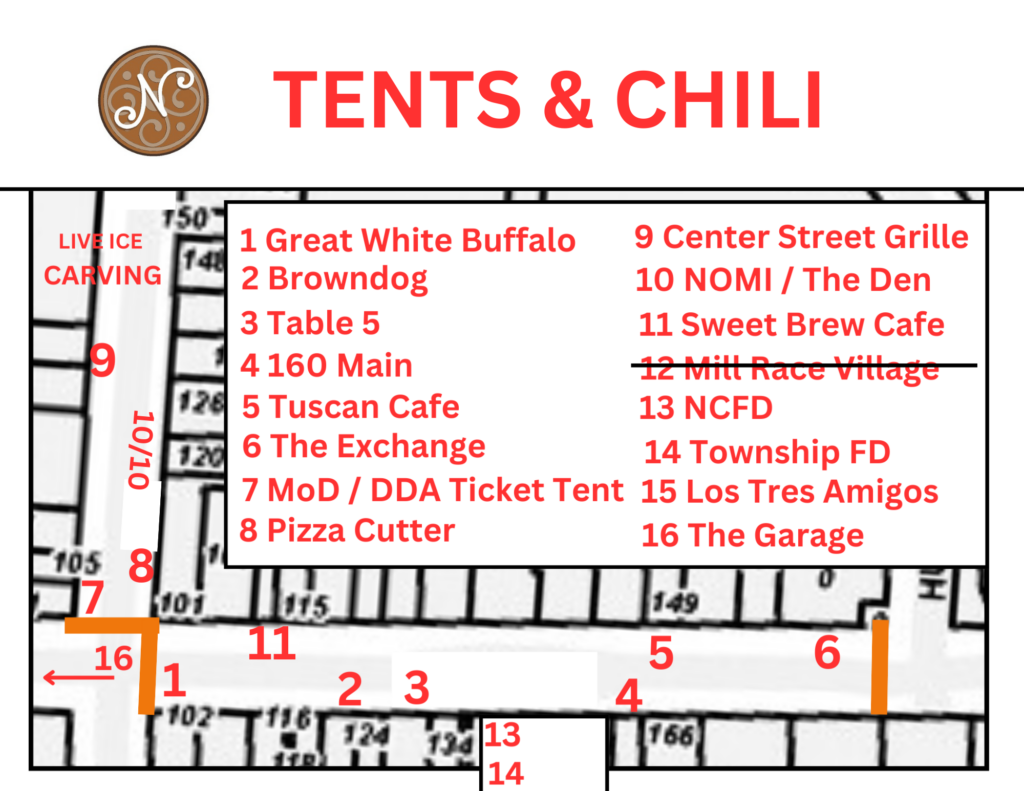 Event map showing tents and chili locations.